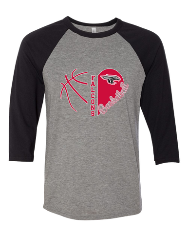 East River Falcons Heart Basketball Women's Baseball T-Shirt
