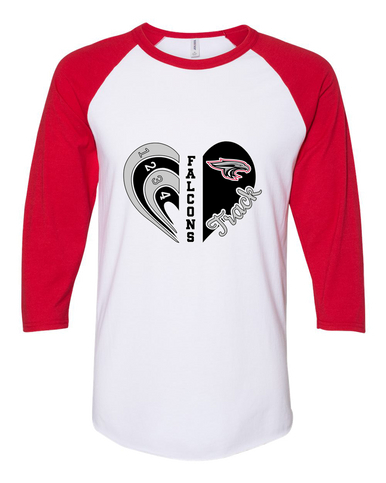 East River Falcons Heart Track Women's Baseball T-Shirt