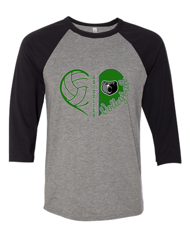 Pajaro Valley Grizzlies Heart Volleyball Women's Baseball T-Shirt
