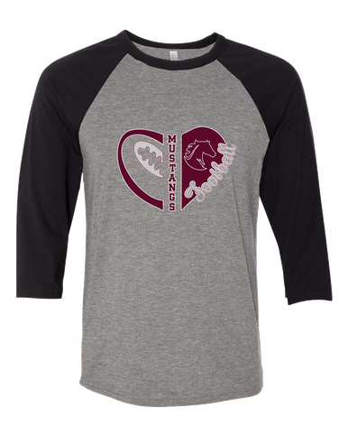 Northside Mustangs Heart Football Women's Baseball T-Shirt