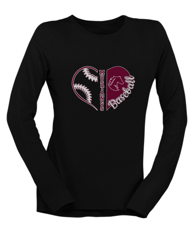 Northside Mustangs Heart Baseball Women's LS T-Shirt