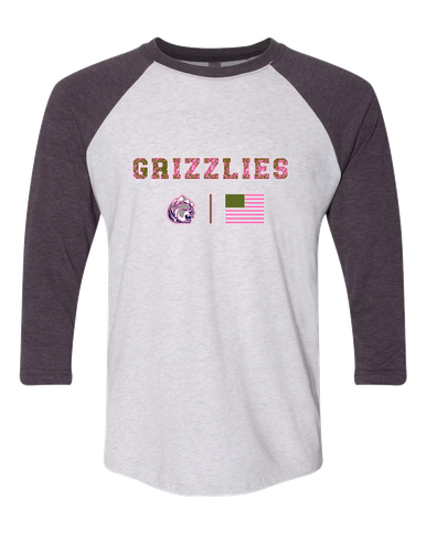 Glacier Peak Grizzlies Pink Camo Flag Women's Baseball T-Shirt
