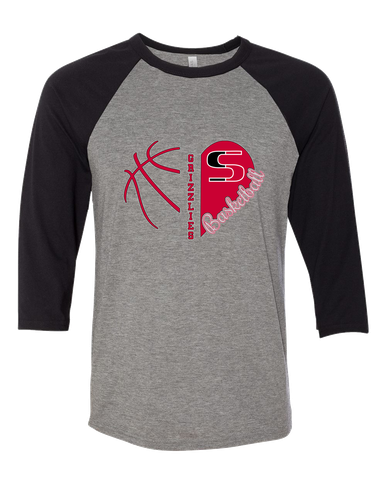 Sunnyside Grizzlies Heart Basketball Women's Baseball T-Shirt