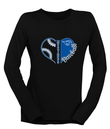 King City Mustangs Heart Baseball Women's LS T-Shirt