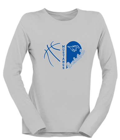 King City Mustangs Heart Basketball Women's LS T-Shirt