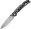 Civivi Imperium Linerlock CF. Shredded carbon fiber handle with silver shred in clear resin.