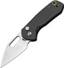 CJRB Mini Pyrite Button Lock Black. atin finish AR-RPM9 stainless Wharncliffe blade.