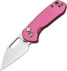 CJRB Mini Pyrite Button Lock - Pink. Satin finish AR-RPM9 stainless Wharncliffe blade.