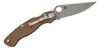 Spyderco Military 2 Sprint Run Compression Lock Folding Knife 4" CPM-15V Stonewashed Plain Blade, Brown G10 Handles