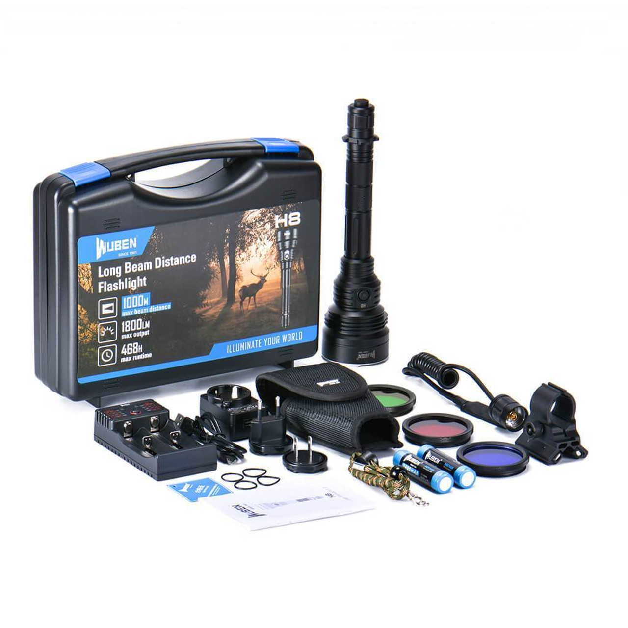 WUBEN H8 Long Beam Distance LED Flashlight - Deluxe Pro Kit. Hunting flashlight  