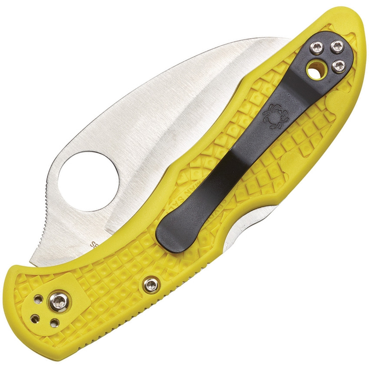 Spyderco Tasman Salt 2 Lockback. Yellow textured FRN handle. H1 Steel. Serrated.