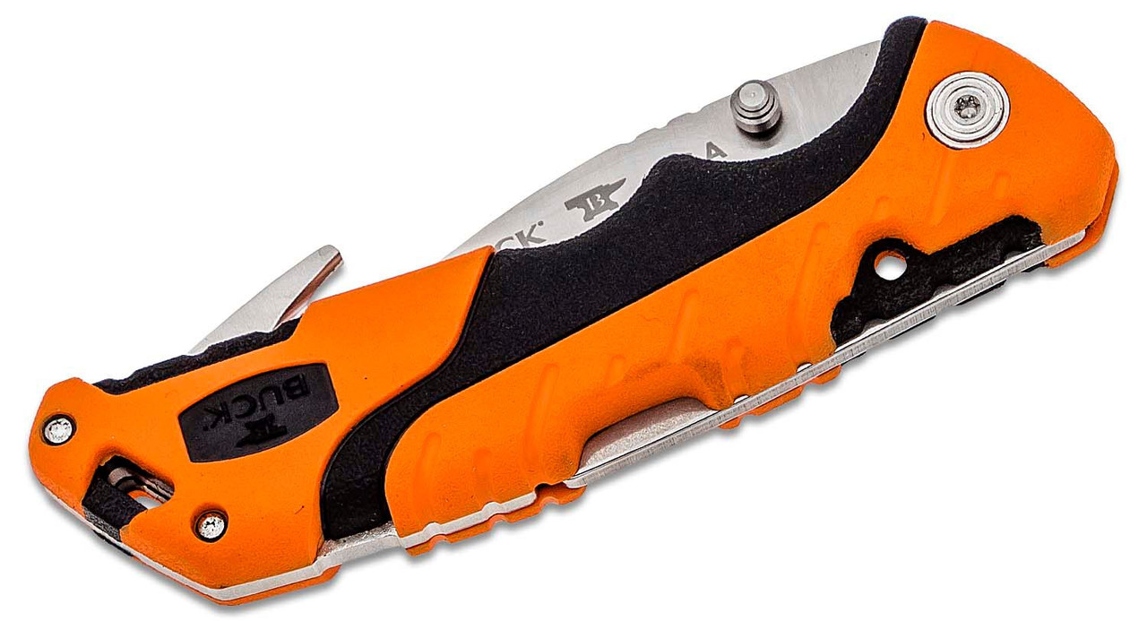 Buck 660 Large Pursuit Pro Folding Knife 3.5" S35VN Stainless Steel Guthook, Orange GRN and Rubber Handles, Polyester Sheath