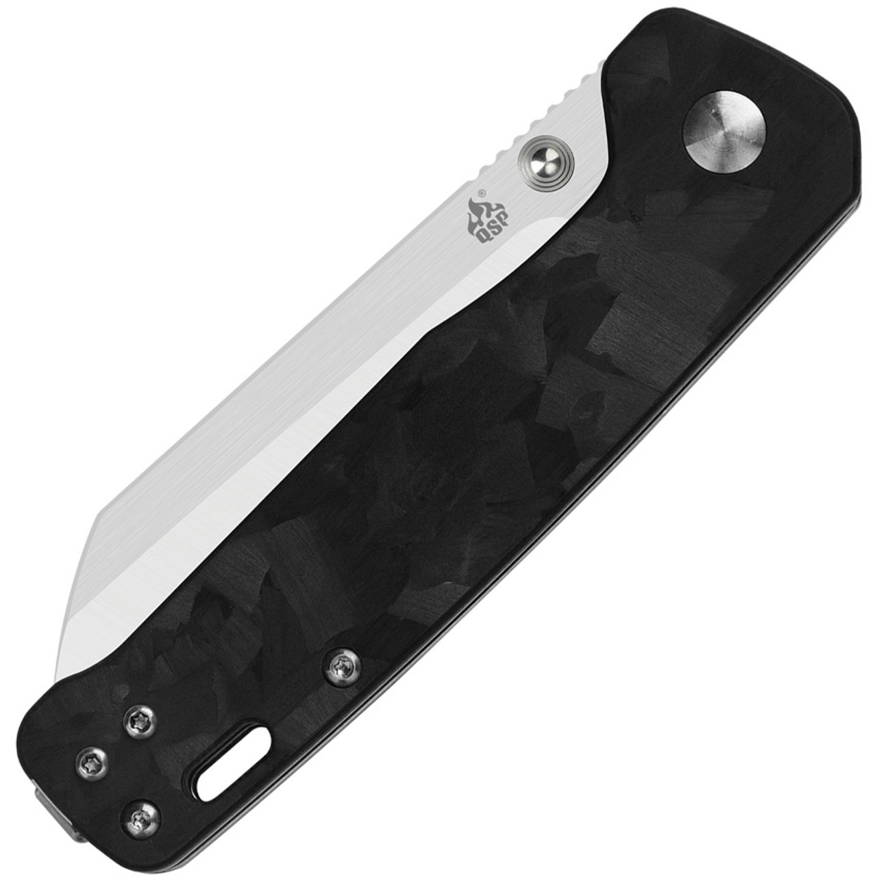 QSP Knife  Penguin Linerlock. D2. Black G10 handle with shredded carbon fiber overlay. 
