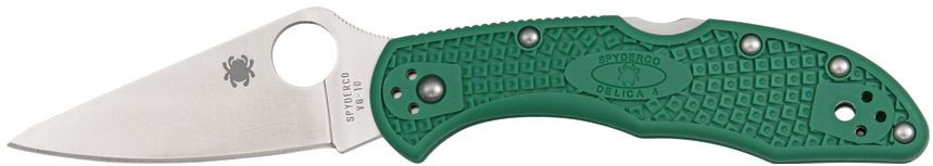 Spyderco Delica Flat Ground. Plain Edge Green FRN