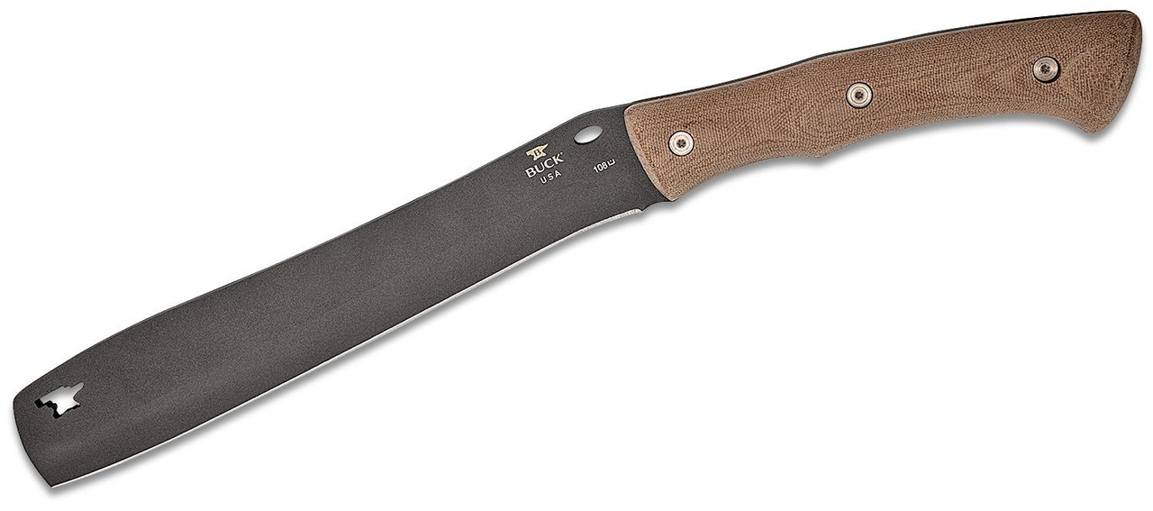 Buck Knives 108 Compadre Chopping Froe Fixed Blade Knife 9.5" Cerakote Cobalt, Natural Canvas Micarta Handles, Black Leather Sheath (BU108BRS)