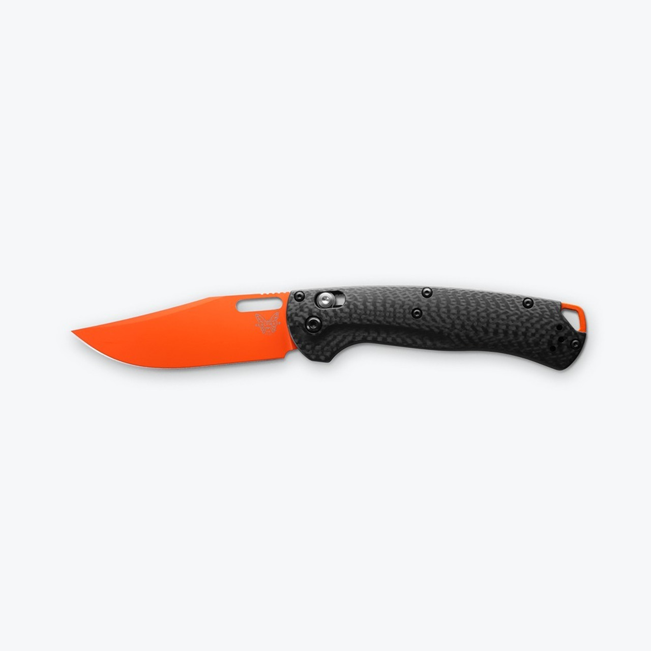 Benchmade 15535OR-01 Taggedout Axis Folding Knife. New Orange Cerakote CPM-MagnaCut Blade, Carbon Fibre Scales