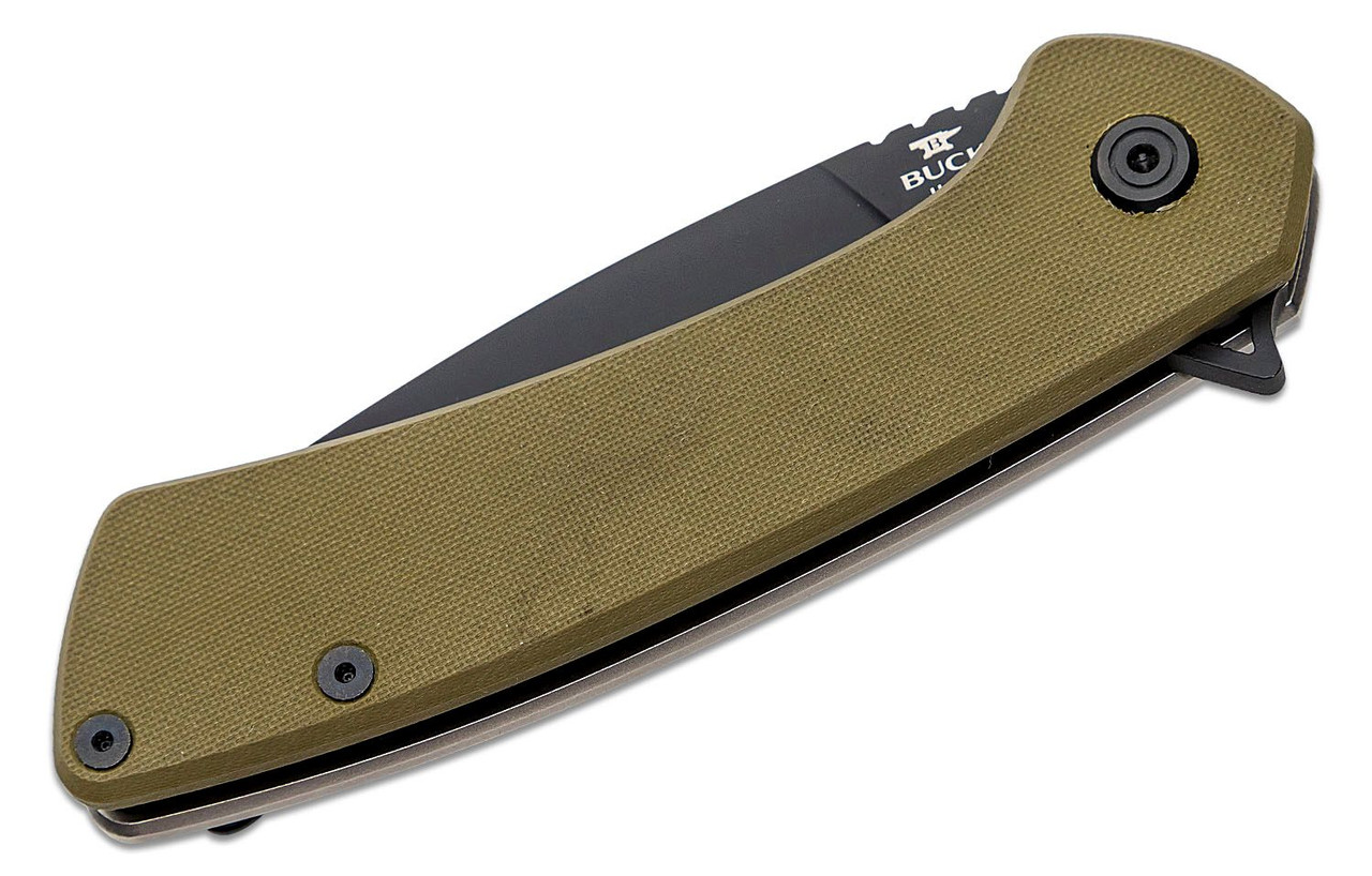 Buck Knives 040GRS Onset Flipper Knife 3.325" S45VN Black Cerakote Drop Point Blade, OD Green G10 Handles, Frame Lock