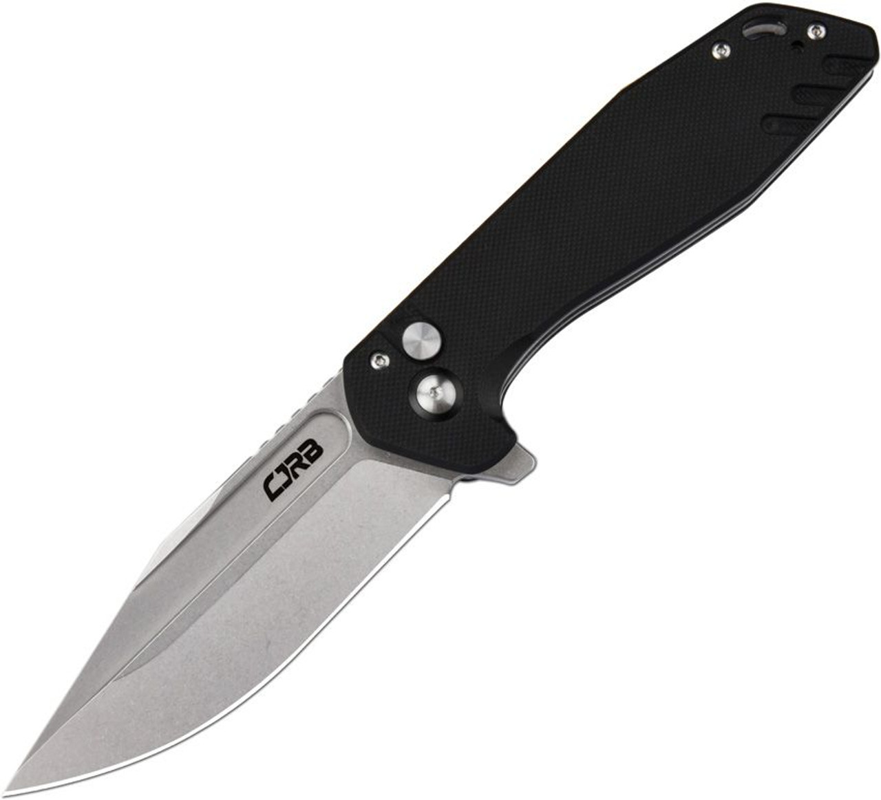 CJRB Riff Button Lock Black. Stonewash AR-RPM9 stainless blade. Black G10 handle.