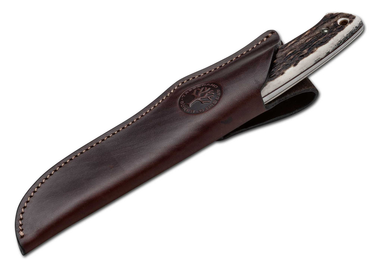 Boker Arbolito Hunter Stag. N695 Steel.  Leather sheath.