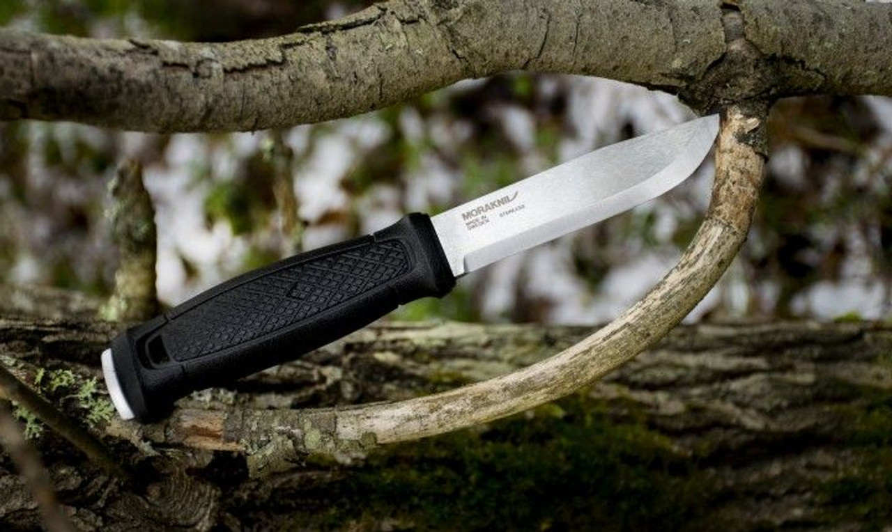 Morakniv Garberg Utility Knife Fixed 4.3" 14C28N Blade, Black Polyamide Handle, Leather Sheath (12635)