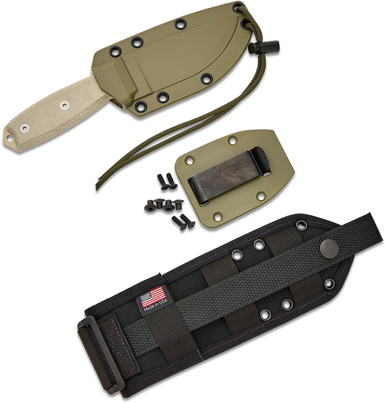 ESEE Knives ESEE-3P-MB-DT Desert Tan Plain Edge, OD Green Sheath, MOLLE Back and Clip Plate