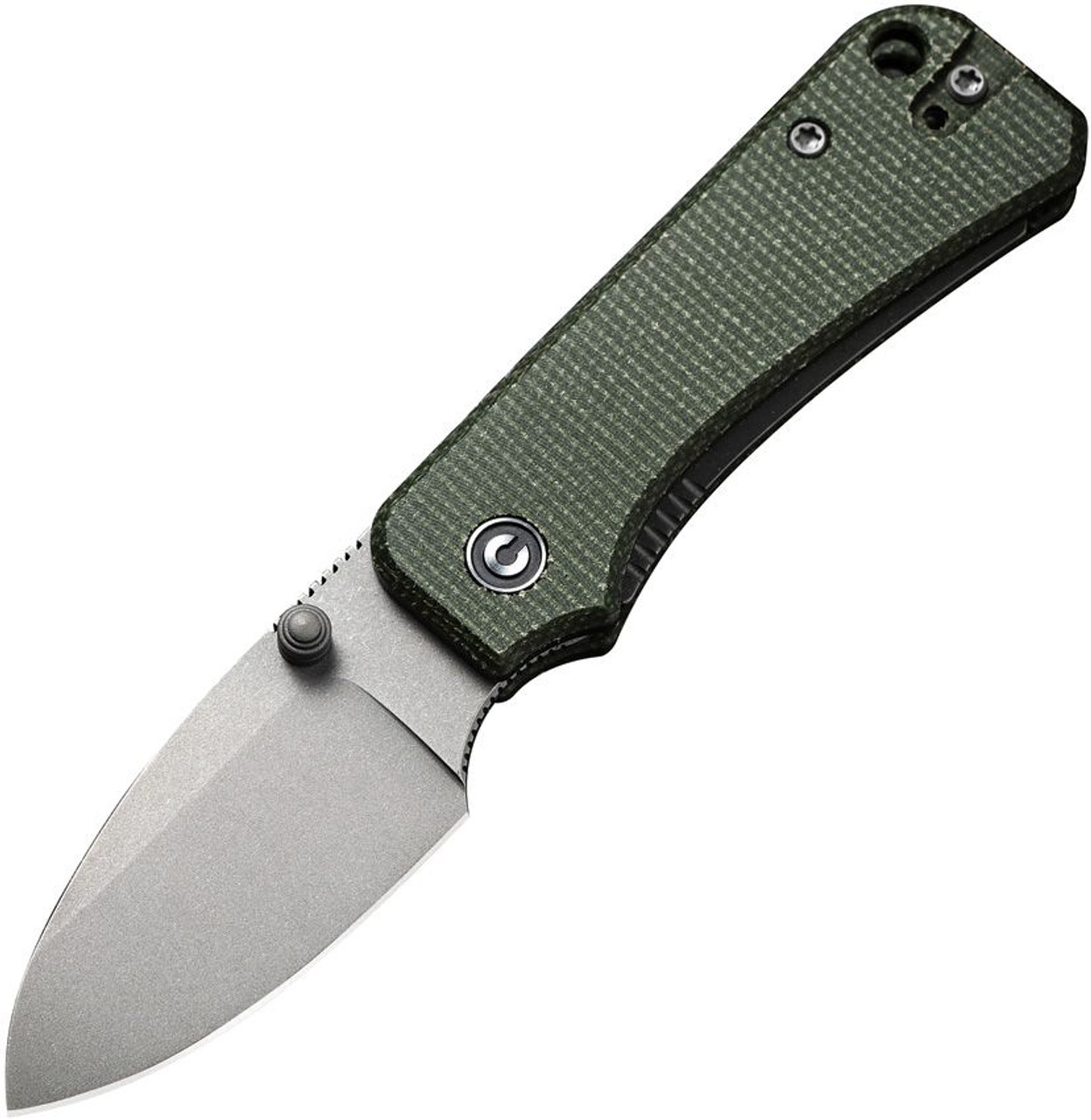 Civivi Baby Banter Linerlock Green canvas micarta handle. Stonewash finish Nitro V steel blade.