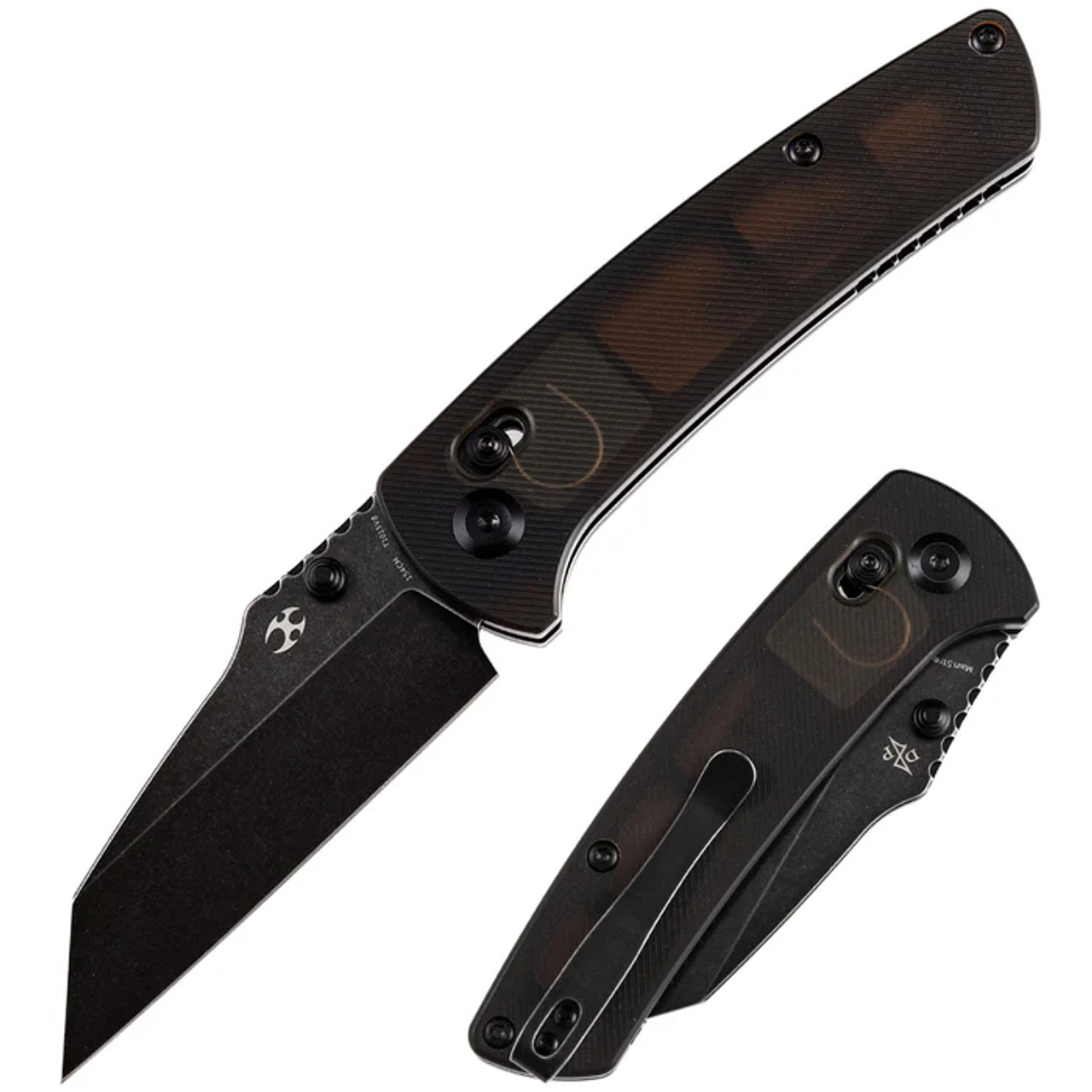 KANSEPT Main Street. Thumb Studs. Crossbar Lock Knife. Light Brown Acrylic Handle. (3.36'' 154CM Blade) Dirk Pinkerton Design - T1015V8
