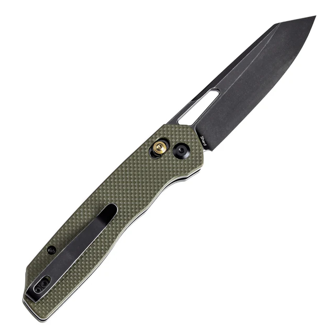 Tenable Shard Cross Bar Lock Olive Green G10 Handle (3.47'' Blue Coated 14C28N Blade) Kim Ning Design - T1006V3