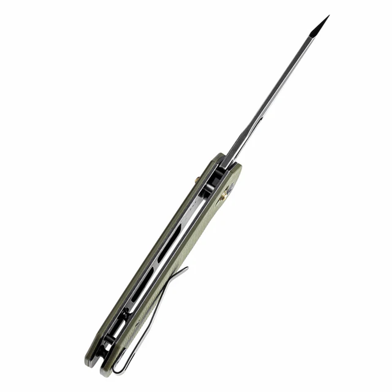 Tenable Shard Cross Bar Lock Olive Green G10 Handle (3.47'' Blue Coated 14C28N Blade) Kim Ning Design - T1006V3