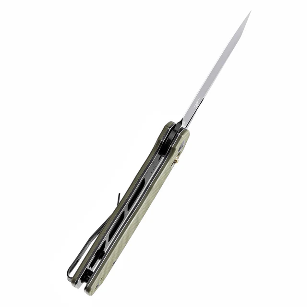 Tenable Shard Cross Bar Lock Olive Green G10 Handle (3.47'' Blue Coated 14C28N Blade) Kim Ning Design - T1006V3