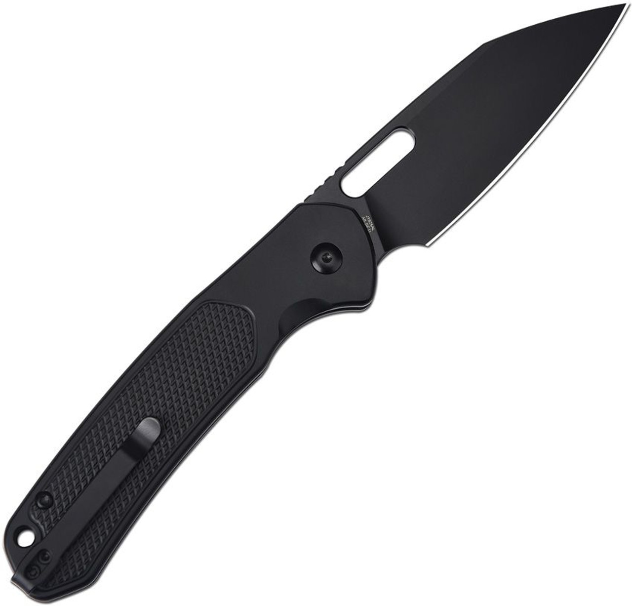 CJRB Large Pyrite Button Lock Black.  PVD coated AR-SFII steel blade.