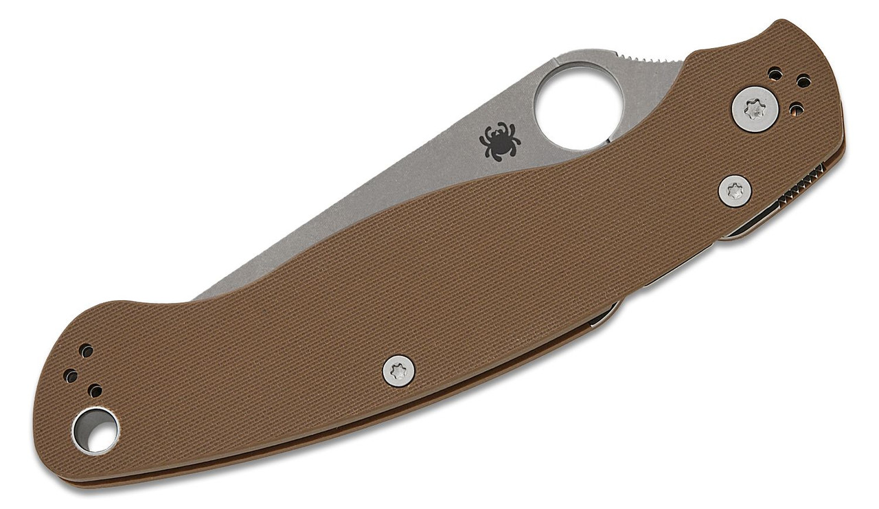 Spyderco Military 2 Sprint Run Compression Lock Folding Knife 4" CPM-15V Stonewashed Plain Blade, Brown G10 Handles