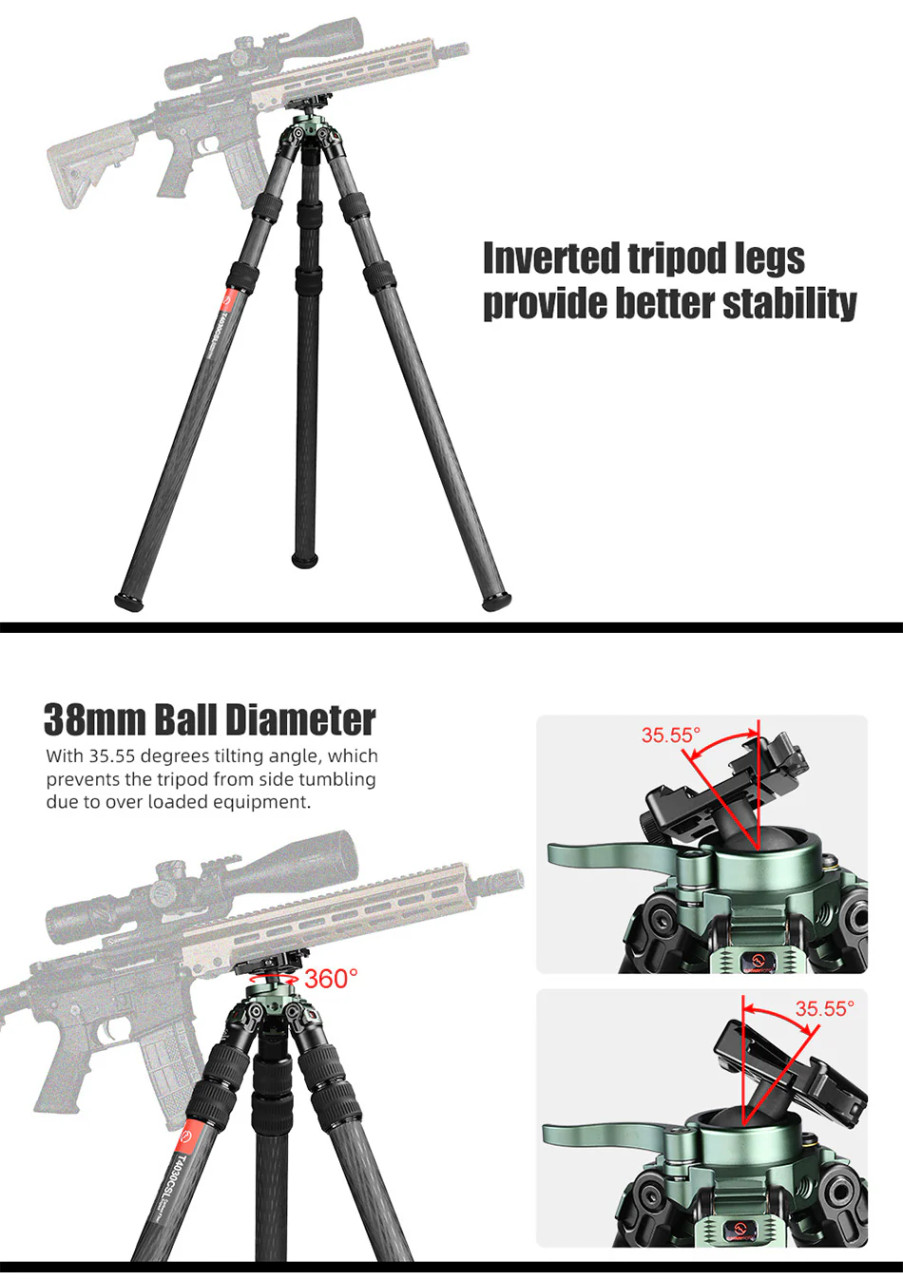 SunwayFoto T4030CSI, 68” Tall Inverted Leg Series Carbon Fiber Tripod with 38mm Arca Ballhead, 40mm Tubes 3 Section SunwayFoto T4030CSI, 68” Tall Inverted Leg Series Carbon Fiber Tripod with 38mm Arca Ballhead, 40mm Tubes 3 Section