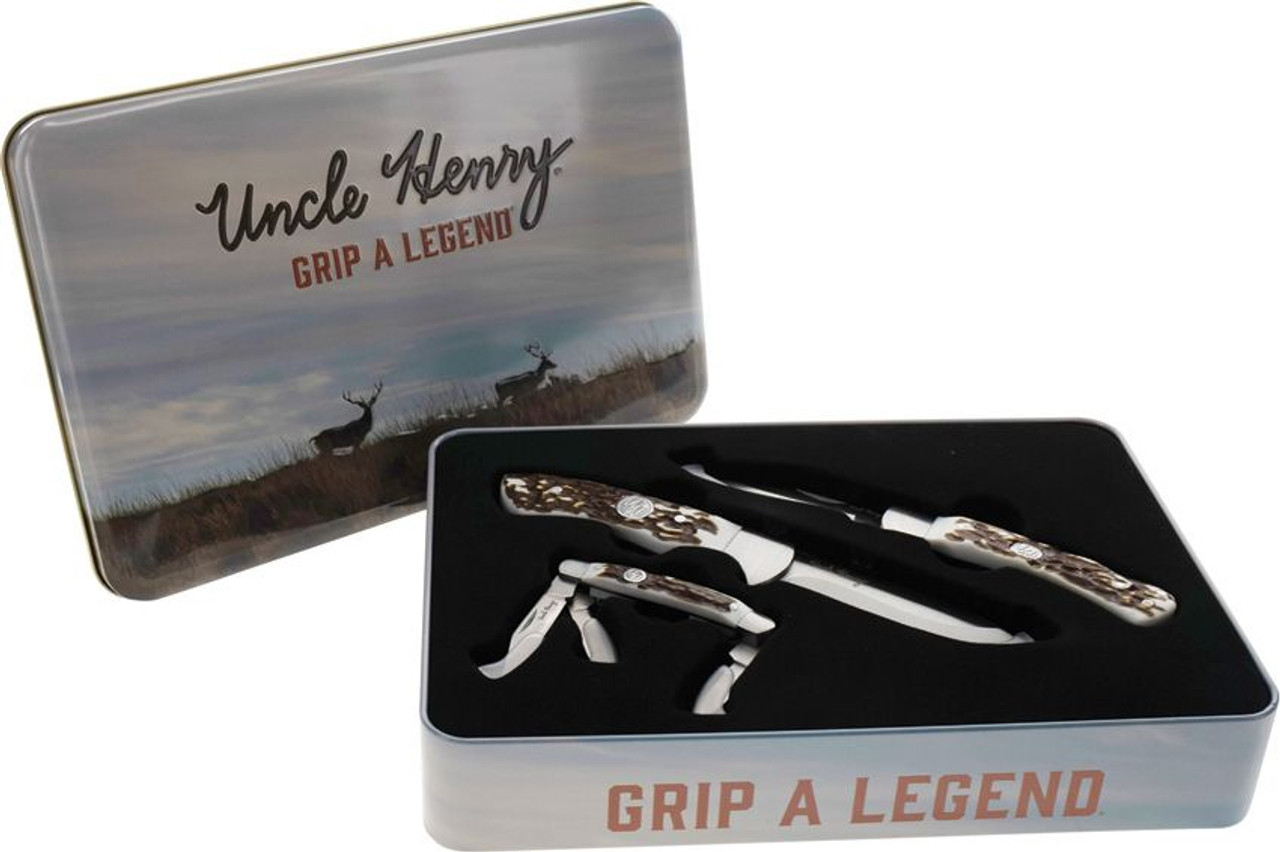 Schrade Uncle Henry Fixed & Folder Combo.  GIFT TIN.