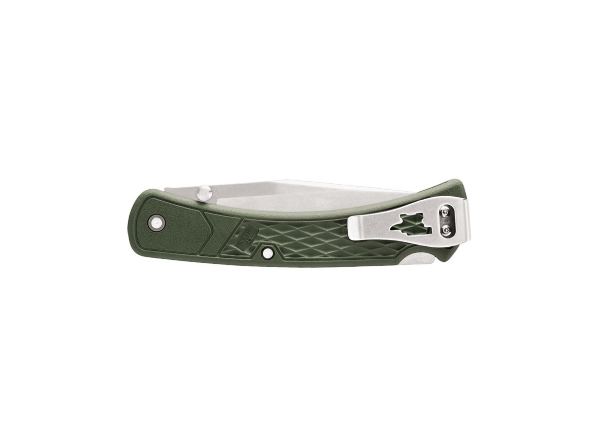 Buck 110 Slim Select Folding Hunter 3.75" Plain Blade, OD GREEN GFN Handles, Deep Carry Pocket Clip, Lockback