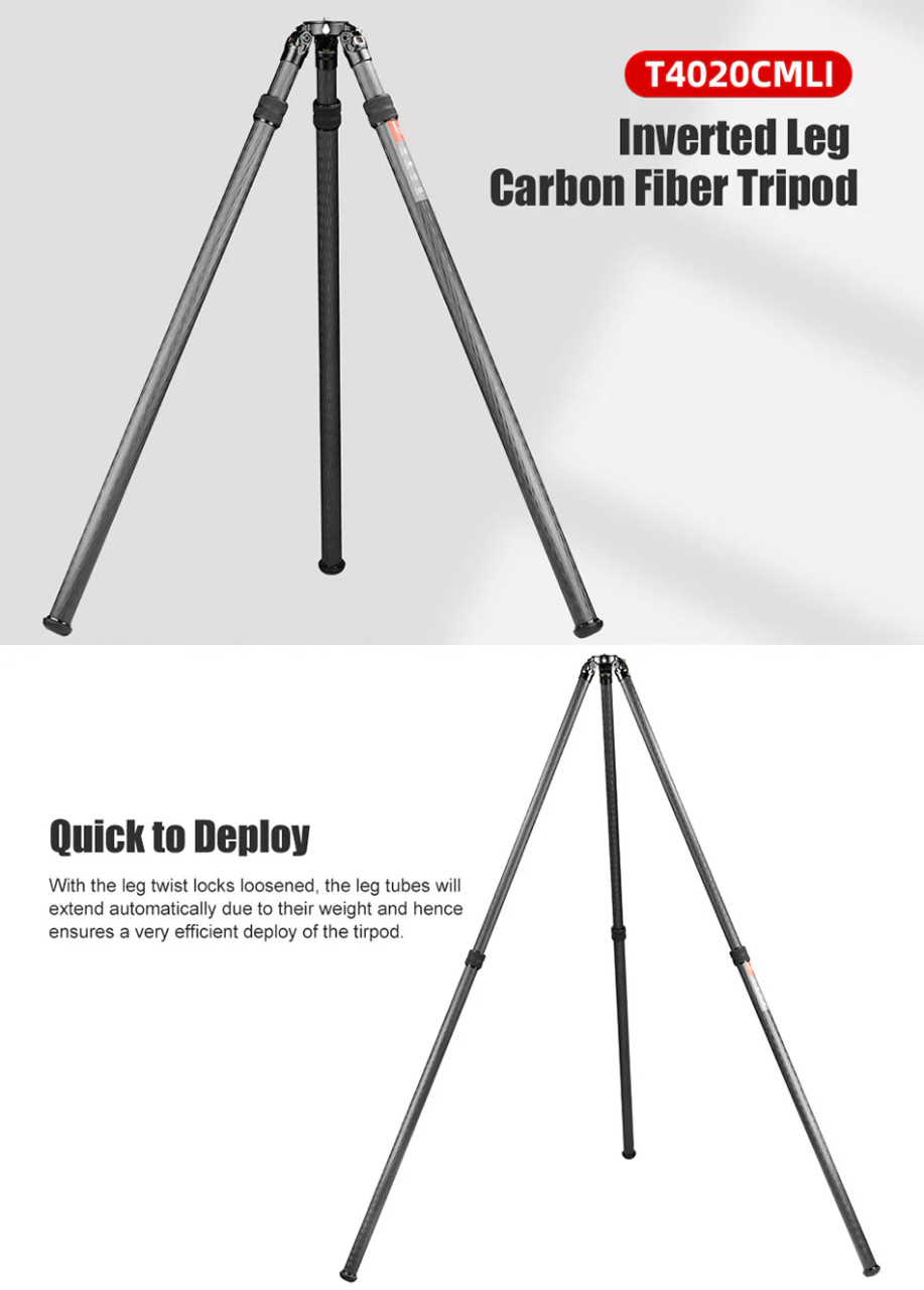 SUNWAYFOTO T4020CMLI Inverted Leg Carbon Fiber Heavy Duty Tripod PLUS IB-65 65mm heavy duty ball head. 40kg  +