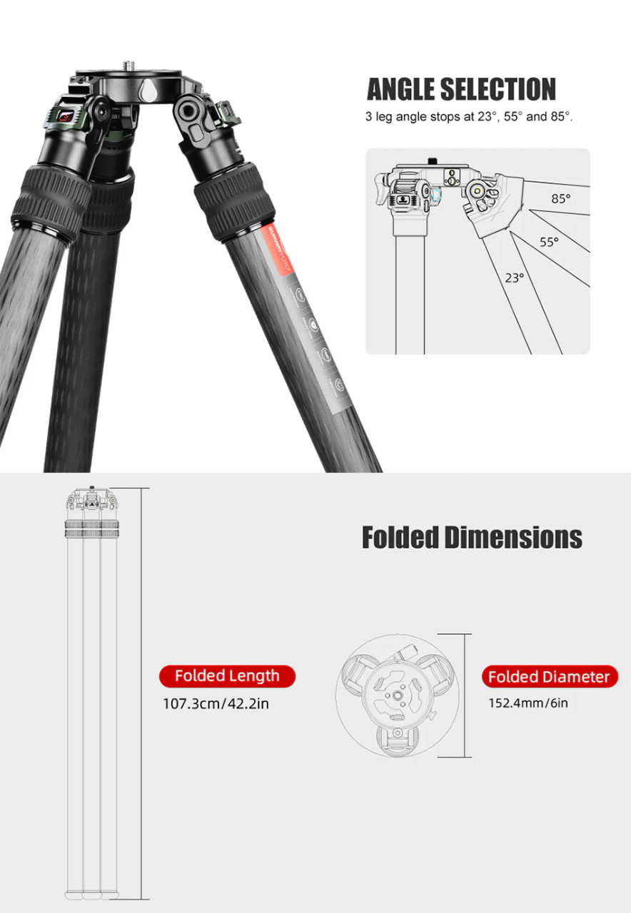 SUNWAYFOTO T4020CMLI Inverted Leg Carbon Fiber Heavy Duty Tripod PLUS IB-65 65mm heavy duty ball head. 40kg  +