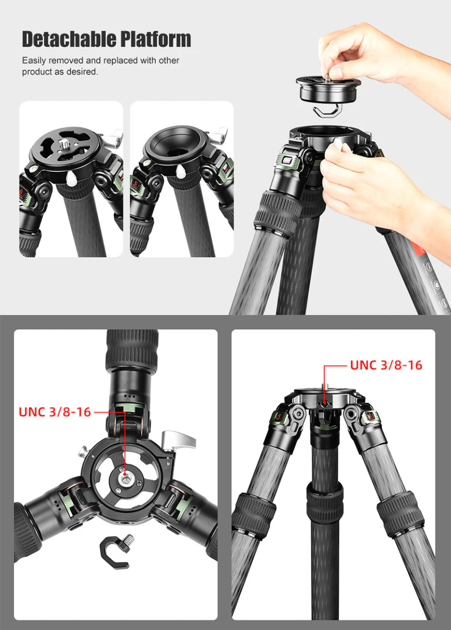 SUNWAYFOTO T4020CMLI Inverted Leg Carbon Fiber Heavy Duty Tripod PLUS IB-65 65mm heavy duty ball head. 40kg  +