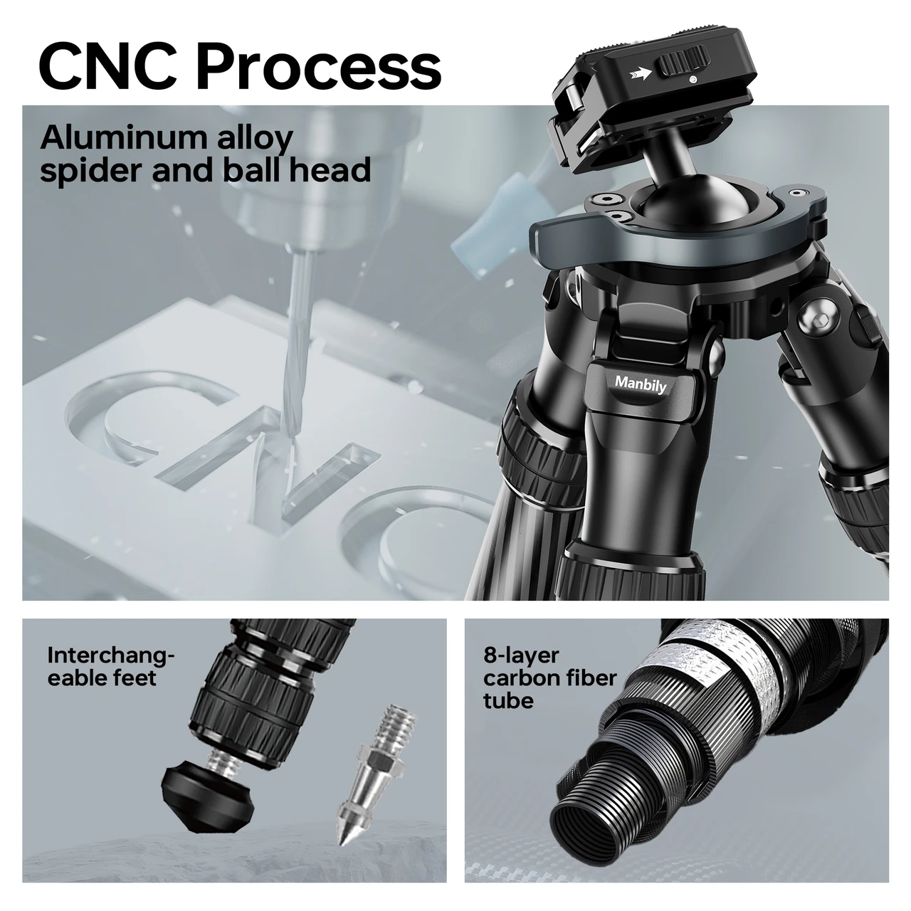 Manbily Hunting Tripod - Black.  QM-364.