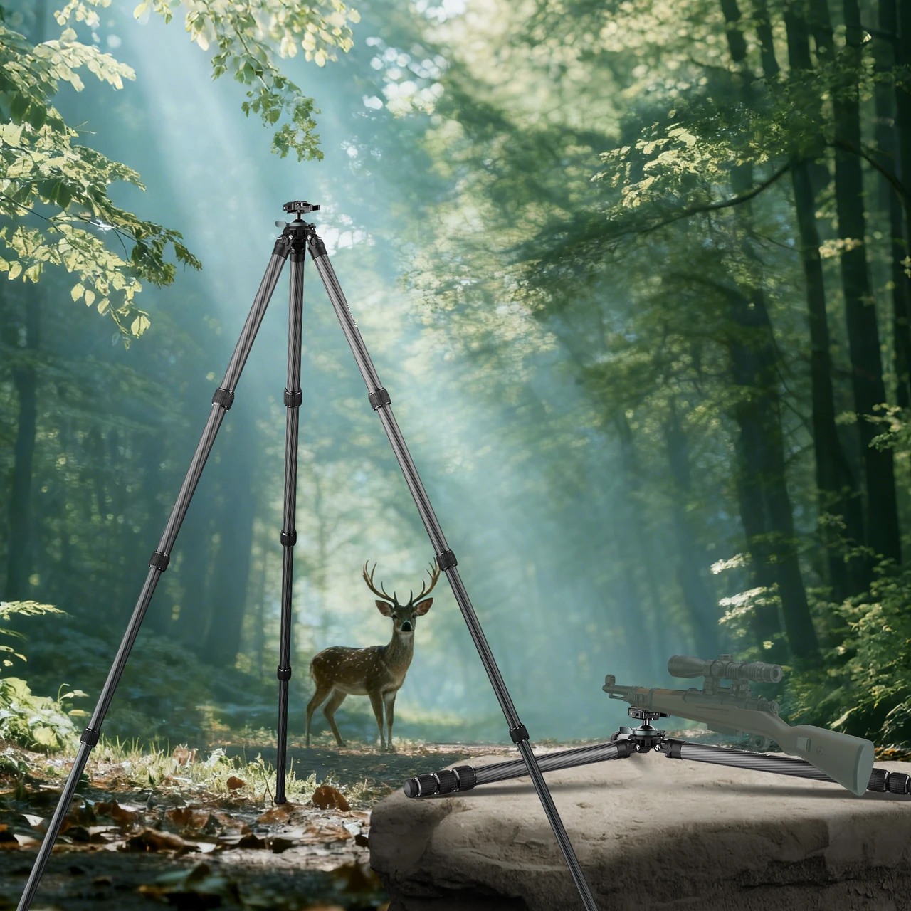 Manbily Hunting Tripod - Black.  QM-364.