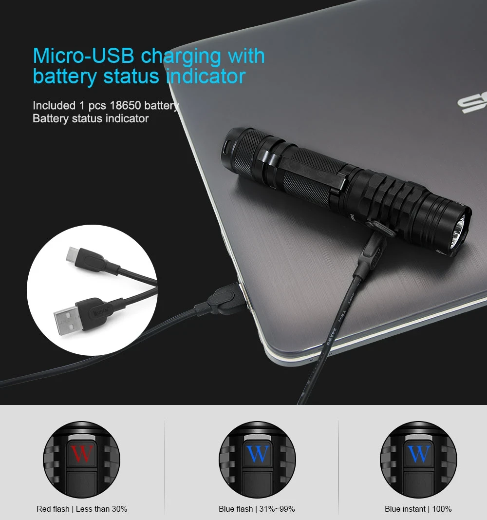 WUBEN TO40R 1200 Lumens High CRI Value Outdoor Torch incl rechargeable 2600mAh 18650 battery