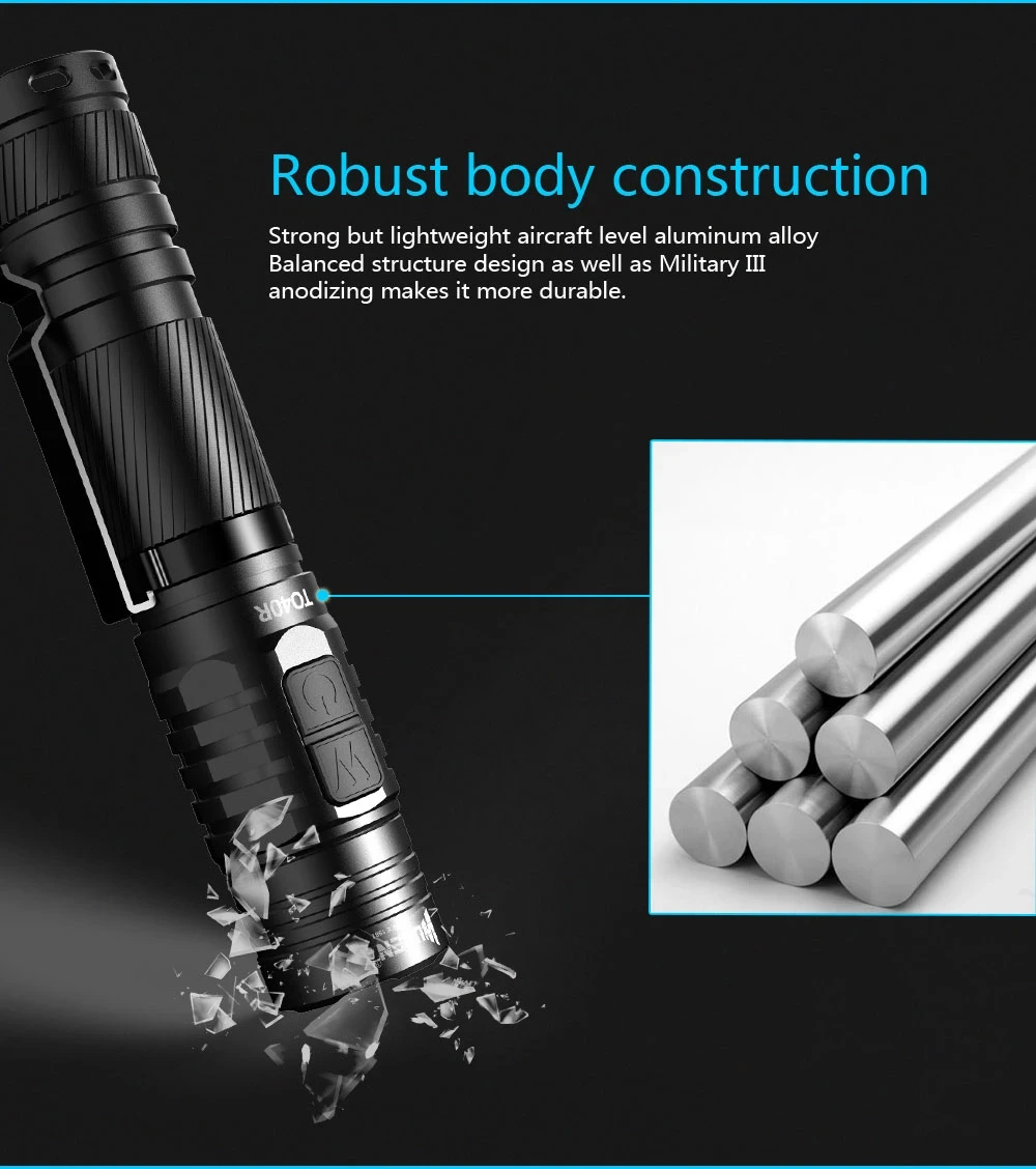 WUBEN TO40R 1200 Lumens High CRI Value Outdoor Torch incl rechargeable 2600mAh 18650 battery