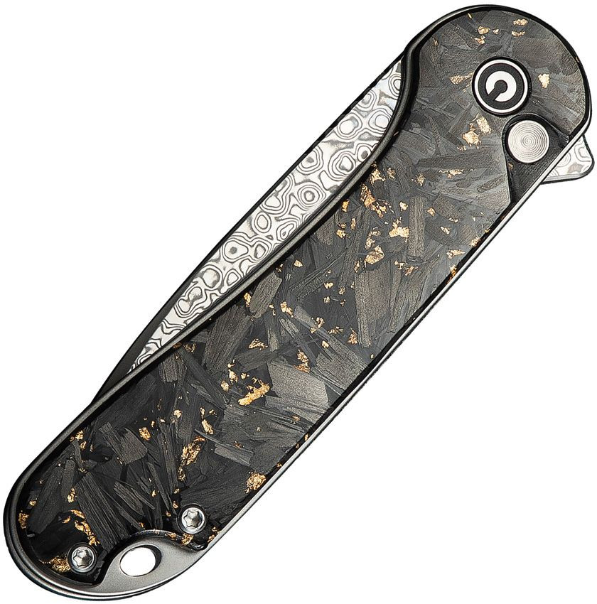 Civivi Elementum II Button Lock. Golden shredded carbon fiber resin handle. CF