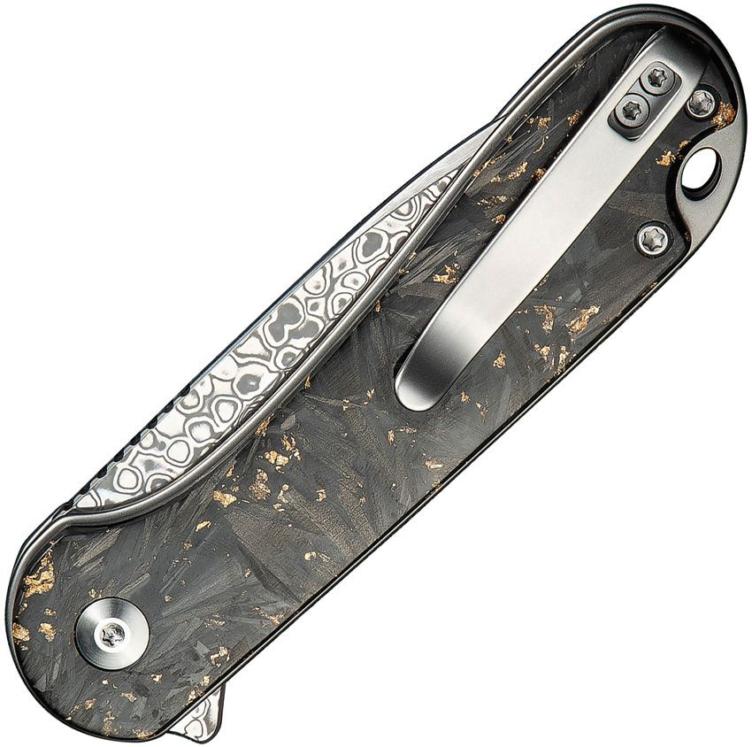 Civivi Elementum II Button Lock. Golden shredded carbon fiber resin handle. CF