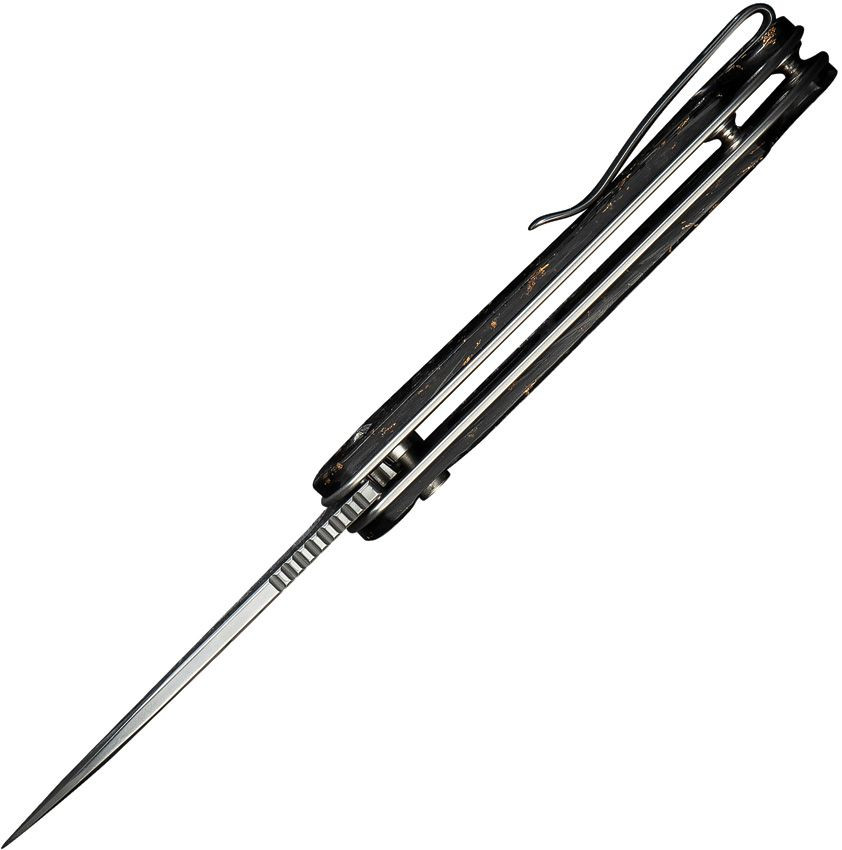 Civivi Elementum II Button Lock. Golden shredded carbon fiber resin handle. CF
