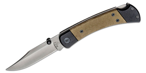 Buck 110 Hunter Sport Folding Knife 3.75" S30V Plain Blade, Black Aluminum Handles with Green Micarta Inlays