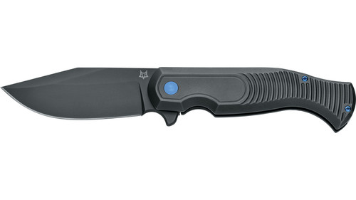 Fox EASTWOOD TIGER: folding knife, steel CPM S90V PVD black blade, black PVD titanium handle, Leather sheath