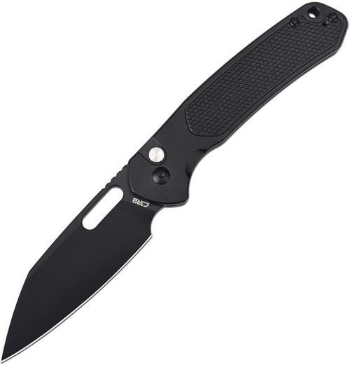CJRB Large Pyrite Button Lock Black.  PVD coated AR-SFII steel blade.