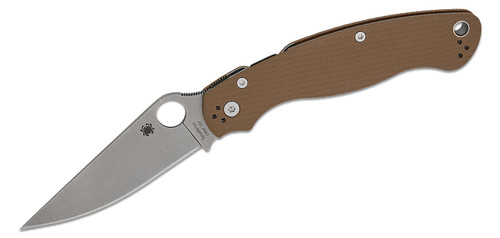 Spyderco Military 2 Sprint Run Compression Lock Folding Knife 4" CPM-15V Stonewashed Plain Blade, Brown G10 Handles