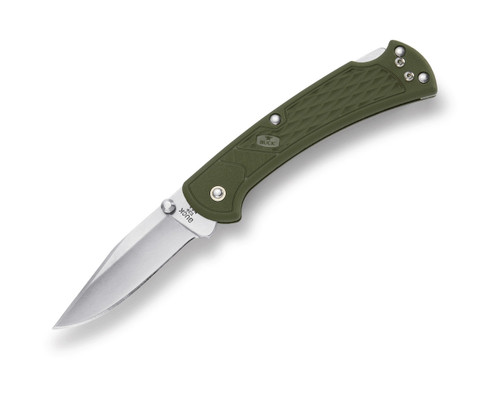 Buck 112 Slim Ranger Select Folding Knife 3" Plain Blade, OD Green GFN Handles, Deep Carry Pocket Clip, Lockback